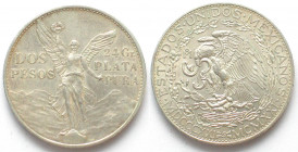MEXICO. 2 Pesos 1921, INDEPENDENCE CENTENNIAL, silver, AU