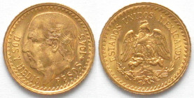 MEXICO. 2-1/2 Pesos 1945, Hidalgo, gold, UNC