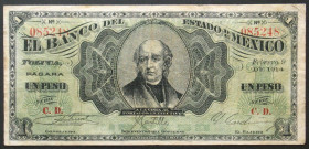 MEXICO. Banco del Estado de Mexico. 1 Peso 9.2.1912, Series C.D., VF-