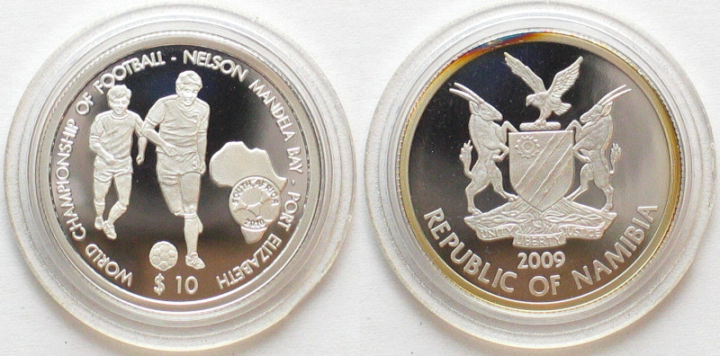 NAMIBIA. 10 $ 2009, Football World Championship, Nelson Mandela Bay, silver, Pro...