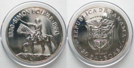 PANAMA. 20 Balboas 1980 (U), Simon Bolivar, silver, Prooflike