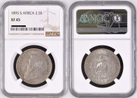 SOUTH AFRICA. 2-1/2 Shilling 1895, Kruger, silver, key date! NGC XF 45
