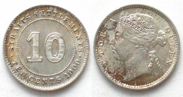 STRAITS SETTLEMENTS. 10 Cents 1900, Victoria, silver, UNC!