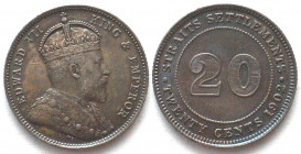 STRAITS SETTLEMENTS. 20 Cents 1902, Edward VII, silver AU!