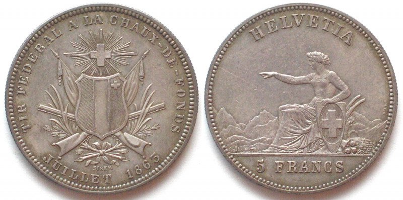 LA CHAUX-DE-FONDS. 5 Francs 1863, Shooting Festival, silver, UNC-
LA CHAUX-DE-F...