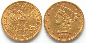 USA. 1895 5 Dollars, gold, AU