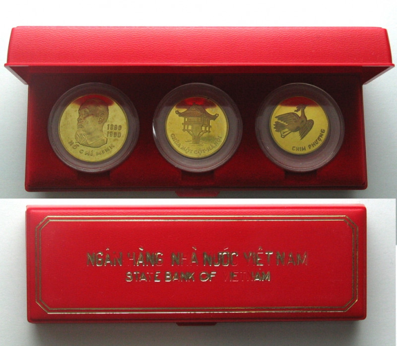 VIETNAM, Set, 5, 10, 20 Dong 1989, Leningrad mint, Ho Chi Minh, brass, Proof. 
...