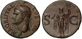Agrippa (grandfather of Caligula) copper As, Rome, AD 37-41, M AGRIPPA L F COS III, head left, wearing rostral crown, rev., S-C, Neptune standing left...