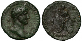 Hadrian (AD 117-138), copper As, Rome, AD 119-122, [IMP CAESAR TRAI]ANVS HADRIAN[VS …], laureate head right, rev. PONT [MAX TR POT] COS III S C BRITAN...