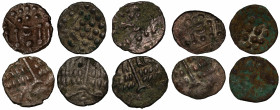 Ancient British, Durotriges, Mainstream Series (c.58 BC – AD 43), billon or base-silver Staters (5), devolved head of Apollo, rev. disjointed horse le...