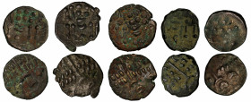Ancient British, Durotriges, Mainstream Series (c.58 BC – AD 43), copper, billon or base-silver Staters (5), devolved head of Apollo, rev. disjointed ...