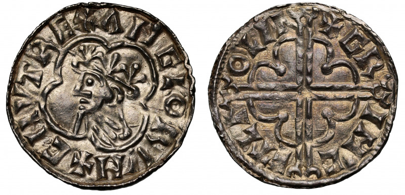 Canute (1016-35), silver quatrefoil Penny (c.1017-25), Lincoln Mint, Moneyer Gri...