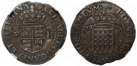 AU50 | Elizabeth I (1558-1603), silver One Testern or Eighth Dollar, trade coinage "Portcullis Money", crowned quartered shield of arms, crowned E to ...