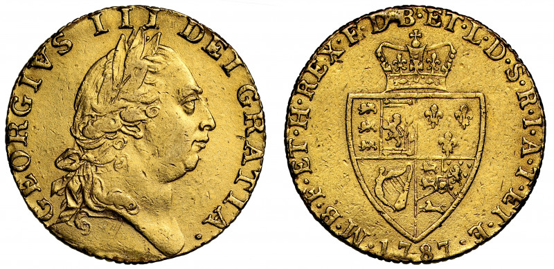 George III (1760-1820), gold Guinea, 1787, fifth laureate head right, Latin lege...
