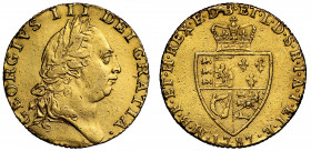 George III (1760-1820), gold Guinea, 1787, fifth laureate head right, Latin legend reads GEORGIVS. III. DEI.GRATIA, rev. spade shaped crowned quartere...
