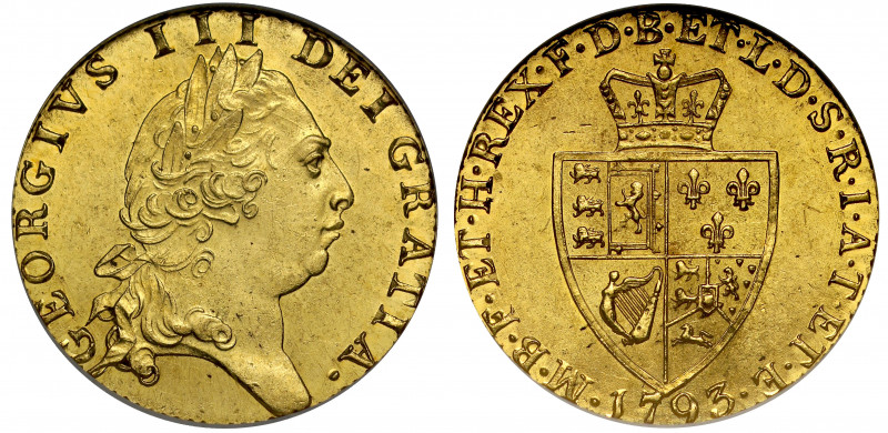 MS61 | George III (1760-1820), gold Guinea, 1793, fifth laureate head right, GEO...