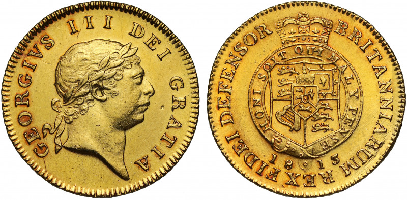 George III (1760-1820), gold Half Guinea, 1813, seventh laureate head right, leg...