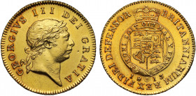George III (1760-1820), gold Half Guinea, 1813, seventh laureate head right, legend surrounding GEORGIVS III DEI GRATIA, rev. quartered shield of arms...