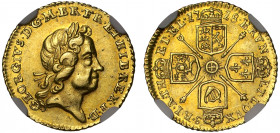AU58 | George I (1714-27), gold Quarter Guinea, 1718, laureate head right, Latin legend and toothed border surrounding, GEORGIVS. D.G. M.B.FE. ET. HIB...