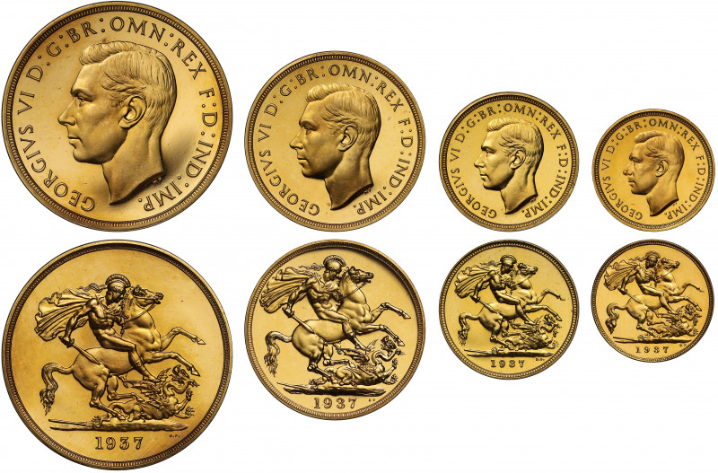 PF64-66 UCAM | George VI (1936-52), gold 4-coin proof set, 1937, Coronation year...