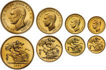PF64-66 UCAM | George VI (1936-52), gold 4-coin proof set, 1937, Coronation year, Five Pounds, Two Pounds, Sovereign and Half Sovereign, bare head lef...