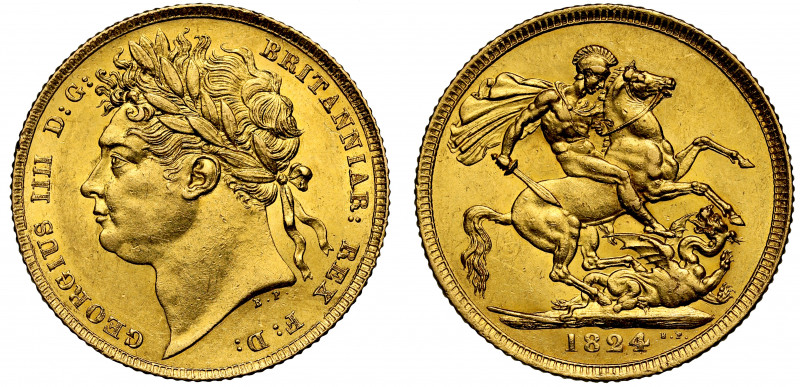 George IV (1820-30), gold Sovereign, 1824, first laureate head left, B.P. for Be...