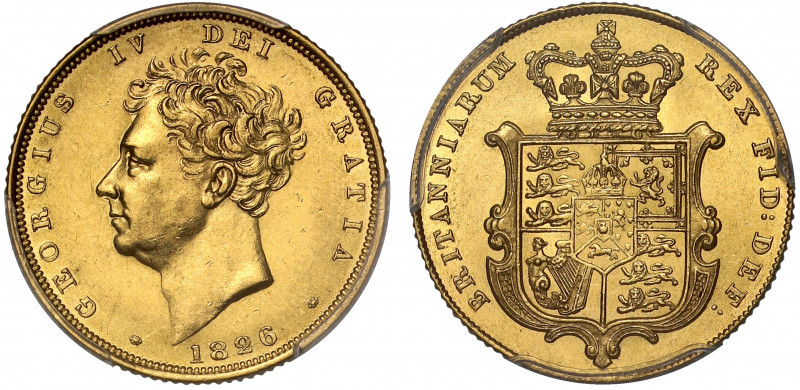 AU58 | George IV (1820-1830), gold Sovereign, 1826, bare head left, Latin legend...