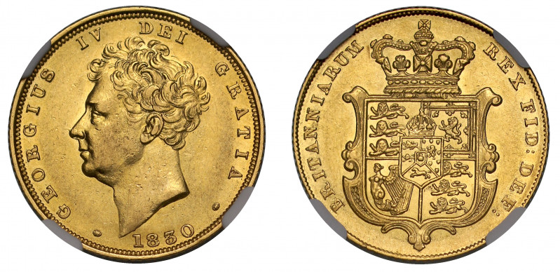 AU55 | George IV (1820-1830), gold Sovereign, 1830, bare head left, Latin legend...
