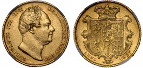 AU55 | William IV (1830-1837), gold Sovereign, 1837, second bare head right, W.W. incuse on truncation, GULIELMUS IIII D: G: BRITANNIAR: REX F: D:, to...
