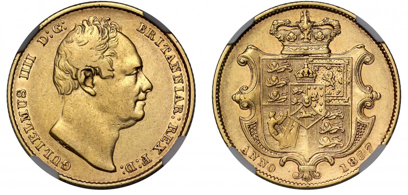 XF45 | William IV (1830-1837), gold Sovereign, 1837, second bare head right, W.W...