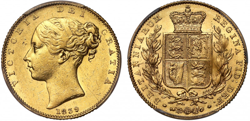 AU55 | Victoria (1837-1901), gold Sovereign, 1839, first young head left, W.W. r...