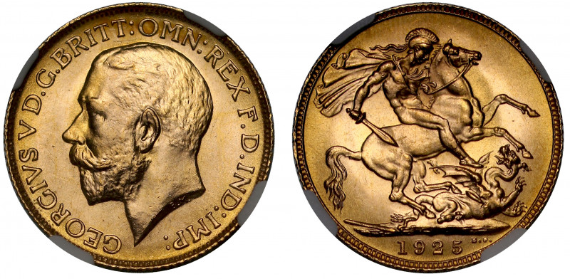 MS66+ | George V (1910-36), gold Sovereign, 1925, bare head left, B.M. on trunca...