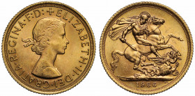 MS64 | Elizabeth II (1952-), gold Sovereign, 1966, bare head right, Latin legend and toothed border surrounding, ELIZABETH. II. DEI. GRA REGINA. F. D....