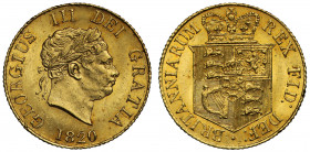 MS63 | George III (1760-1820), gold Half Sovereign, 1820, laureate head right, date below, legend GEORGIVS III DEI GRATIA raised rim both sides, rev. ...