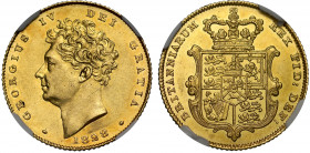 MS61 | George IV (1820-30), gold Half Sovereign, 1828, portrait left without extra tuft of hair by ear, date below, rosette either side, GEORGIVS IV D...