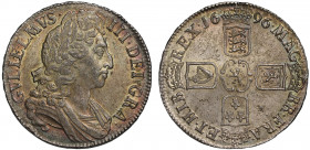 MS63 | William III (1694-1702), silver Crown, 1696, third laureate and draped bust right, legend and toothed border surrounding, GVLIELMVS. III. DEI. ...