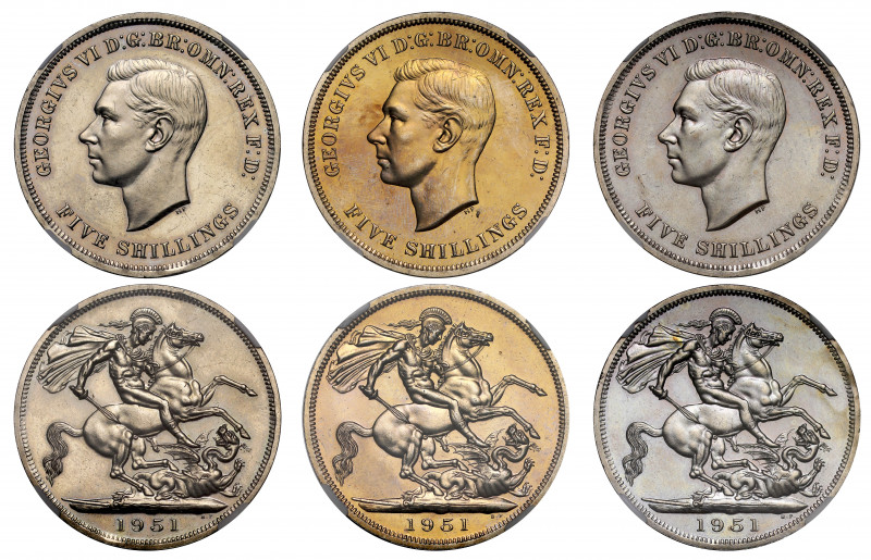 PL64 | George VI (1936-1952), cupro-nickel Crowns (3), 1951, Festival of Britain...