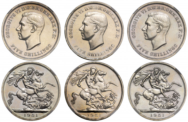 PL63 | George VI (1936-1952), cupro-nickel Crowns (3), 1951, Festival of Britain...