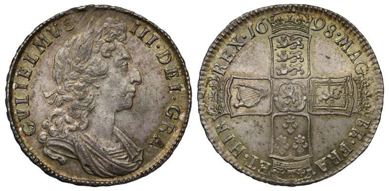 MS63 | William III (1694-1702), silver Halfcrown, 1698, first laureate and drape...