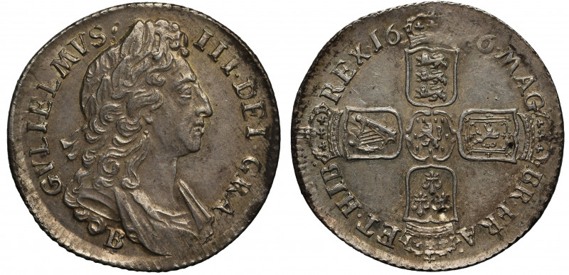 MS62 | William III (1694-1702), silver Shilling, 1696, Bristol Mint, first laure...