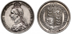 Victoria (1837-1901), silver Sixpence, 1887, withdrawn type issued for Golden Jubilee, Jubilee crowned bust left, rare variety with J.E.B. on truncati...