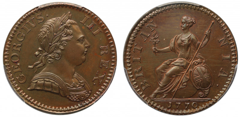 PR65 BN | George III (1760-1820), copper proof Halfpenny, 1770, laureate and cui...