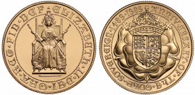 PF70 UCAM | Elizabeth II (1952-), gold proof Two Pounds, 1989, design by Bernard R. Sindall for the 500th Anniversary of the Sovereign, Queen enthrone...