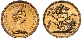 MS64 | Elizabeth II (1952-), gold Sovereign, 1978, crowned head right, ELIZABETH. II. DEI. GRATIA. REGINA. F: D:, rev. St. George and dragon right, WW...