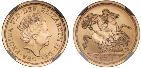 MS70 MATTE |Elizabeth II (1952-), gold proof Sovereign, 2021, 95th Birthday of the Queen, crowned head right, JC initials below for designer Jody Clar...