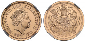 MS70 MATTE | Elizabeth II (1952-), gold Sovereign, 2022, crowned head right, JC initials below for designer Jody Clark, Latin legend and toothed borde...