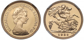 PF69 UCAM | Elizabeth II (1952-), gold proof Half Sovereign, 1982, crowned head right, Latin legend and toothed border surrounding, ELIZABETH. II. DEI...