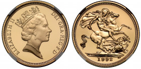 PF70 UCAM | Elizabeth II (1952-), gold proof Half Sovereign, 1992, crowned head right with RDM initials on neckline for designer Raphael David Maklouf...