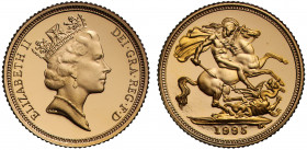 PF69 UCAM | Elizabeth II (1952-), gold proof Half Sovereign, 1995, crowned head right, RDM initials on neckline for designer Raphael David Maklouf, La...