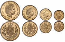 PF69-70 UCAM | Elizabeth II (1952-), gold 4-coin proof set, 2002, struck for the Golden Jubilee, Five Pounds, Two Pounds, Sovereign, Half Sovereign, c...